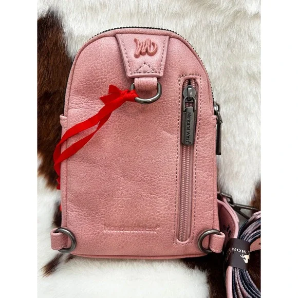 Montana West Pink Cow Print Sling Bag Vegan Leather Crossbody New - Picture 4 of 5